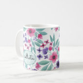 Mug Aquarelle Turquoise rose Fille Monogramme Floral (Devant gauche)