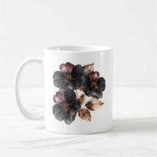 Mug Aquarelle unique or noir et fleurs bordeaux