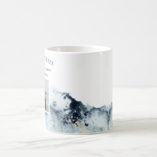 Mug aquarelle vagues côtier enregistrer la photo date (Centre)