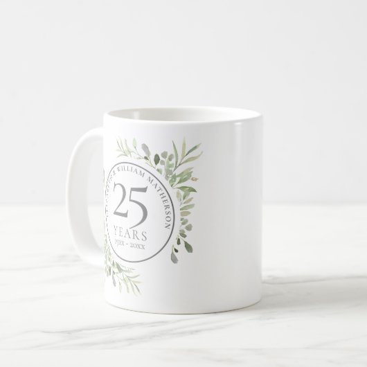 Mug Aquarelle Verdure 25e anniversaire Mariage (Devant gauche)