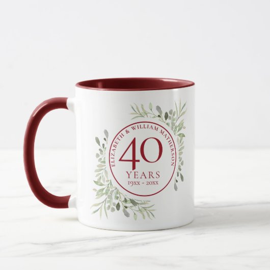 Mug Aquarelle Verdure Feuilles 40e anniversaire (Gauche)