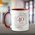 Mug Aquarelle Verdure Feuilles 40e anniversaire<br><div class="desc">Featuring delicate soft watercolour leaves,  this chic botanical 40th wedding anniversary design can design can be personalised with your special anniversary information in elegant ruby red text. Designed by Thisisnotme</div>