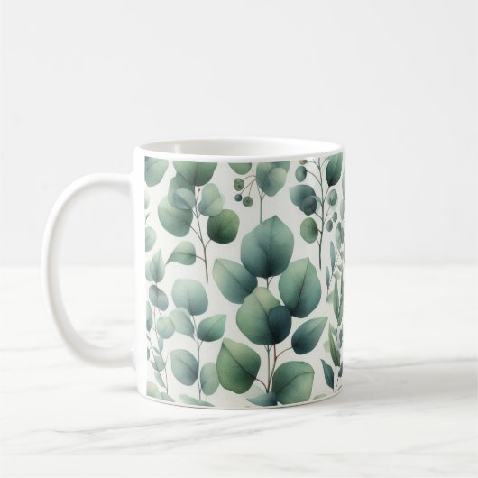 Mug Aquarelle Vert Eucalyptus Feuilles (Gauche)