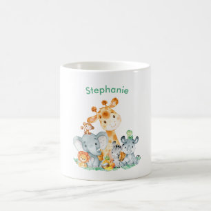 Mug Aquarelle Vert mer Cute Safari Jungle Animaux