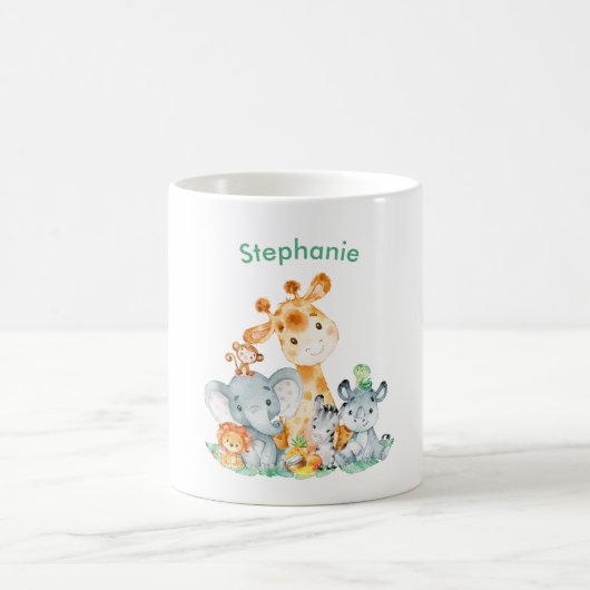 Mug Aquarelle Vert mer Cute Safari Jungle Animaux (Centre)