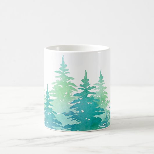 Mug Aquarelle vert turquoise Arbres À feuillage persis (Centre)