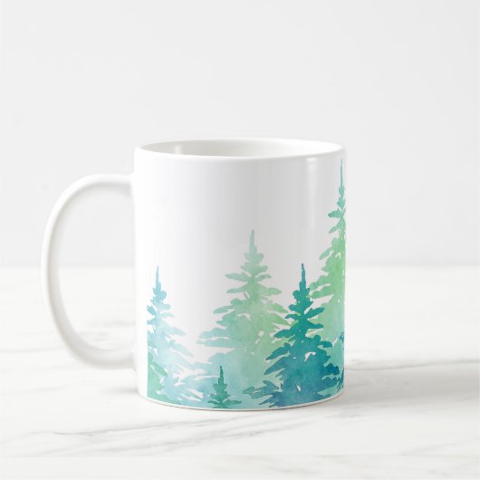 Mug Aquarelle vert turquoise Arbres À feuillage persis (Gauche)