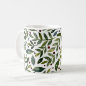 Mug Aquarelle verte branches saisonnières et baies (Devant gauche)