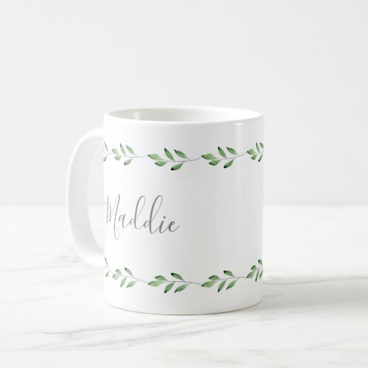 Mug Aquarelle verte Feuille Garland (Devant gauche)
