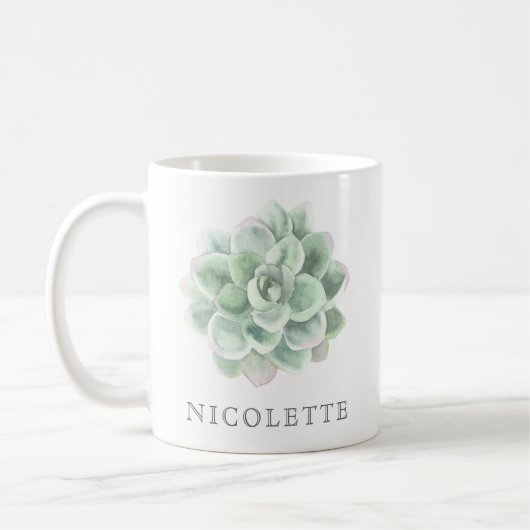 Mug Aquarelle verte tendance de Sage Succulent (Gauche)