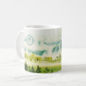 Mug Aquarelle verte Turquoise Monogramme (Devant gauche)