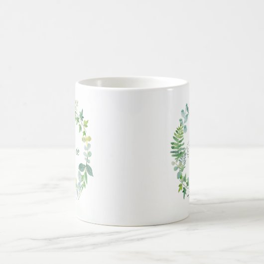 Mug Aquarelle verte Wreath Nom du monogramme (Centre)