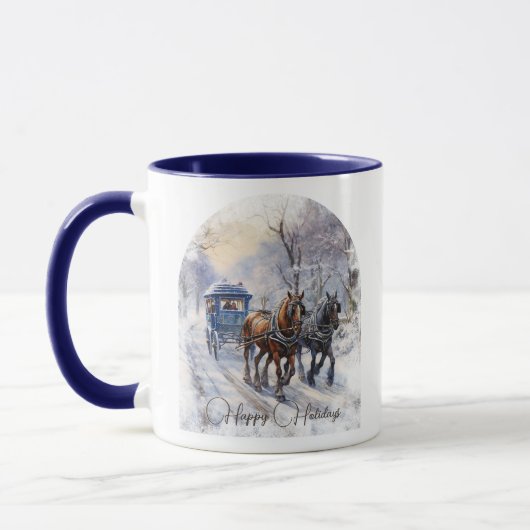 Mug Aquarelle Victorian Scene Joyeuses Vacances (Gauche)