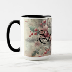 Mug Aquarelle vintage Fleur de Noël et ornements
