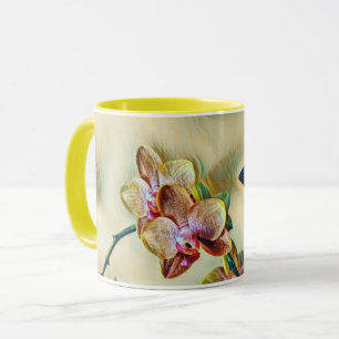 Mug Aquarelle vintage Fleurs d'orchidée rose jaune