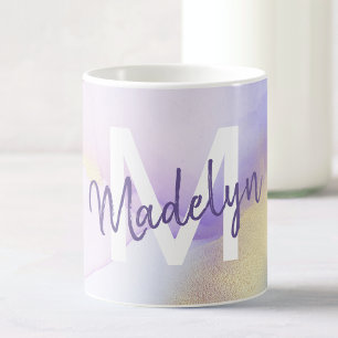 Mug Aquarelle violet Abstrait Girly Luxury Monogramme