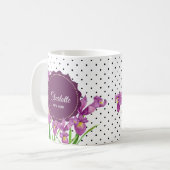 Mug Aquarelle violet Iris noir blanc Pois (Devant gauche)