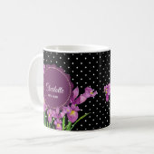 Mug Aquarelle violet Iris noir blanc Pois (Devant gauche)