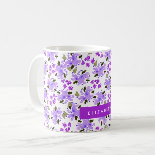 Mug Aquarelle violet Jardin Floral Personnalisé (Devant gauche)