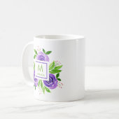 Mug Aquarelle violet Roses Personnalisé Monogramme (Devant gauche)