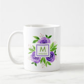 Mug Aquarelle violet Roses Personnalisé Monogramme (Gauche)