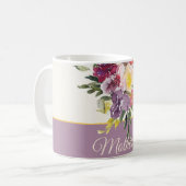 Mug Aquarelle violette et bordeaux florale personnalis (Devant gauche)