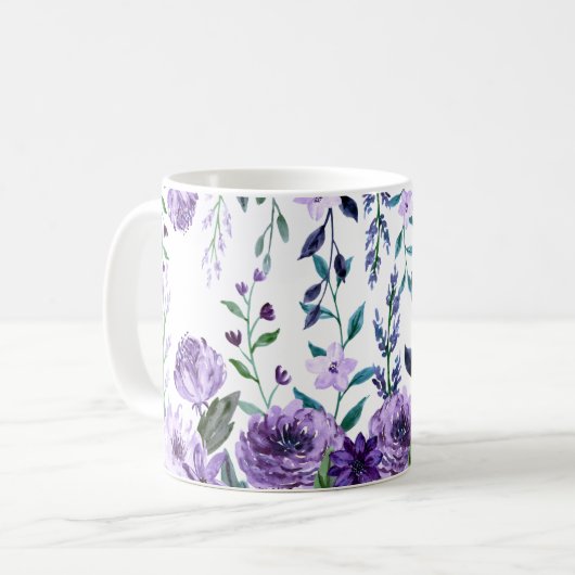 Mug Aquarelle violette Fleurs sauvages violet Floral v (Devant gauche)