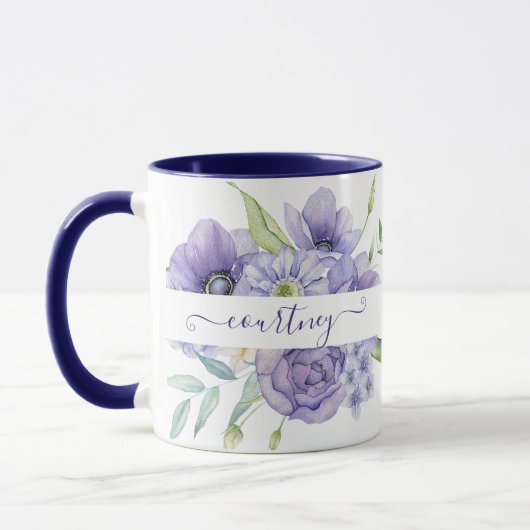 Mug Aquarelle violette florale personnalisée (Gauche)