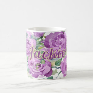 Mug Aquarelle violette personnalisée Nom floral Café