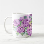 Mug Aquarelle violette personnalisée Nom floral Café (Gauche)