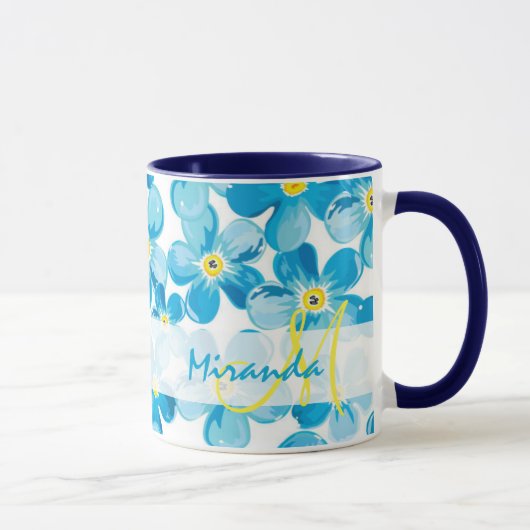 Mug Aquarelle vive bleu m'oublier pas fleurs nom (Droite)