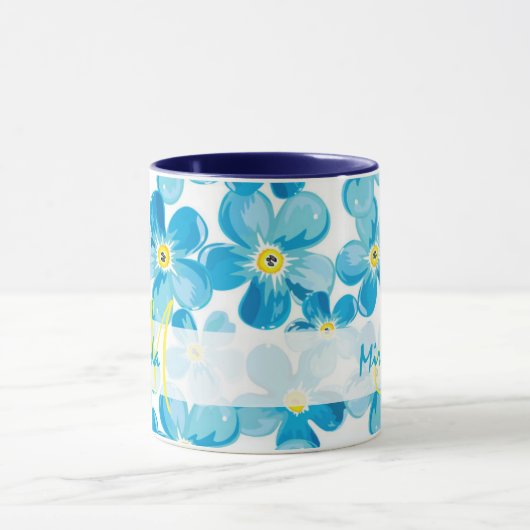 Mug Aquarelle vive bleu m'oublier pas fleurs nom (Centre)