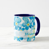 Mug Aquarelle vive bleu m'oublier pas fleurs nom (Devant droit)