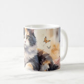 Mug Aquarelle Whimsical Calico Chat et Papillons (Devant droit)