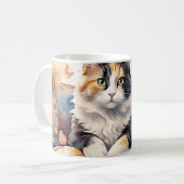 Mug Aquarelle Whimsical Calico Chat et Papillons (Devant gauche)