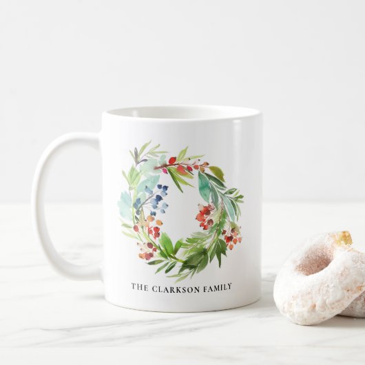 Mug Aquarelle Winterberry Holly et Juniper Christmas (Avec donut)
