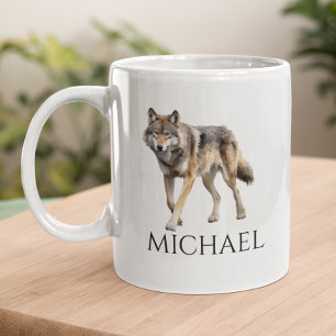 Mug Aquarelle Wolf Art Monogramme Personnalisé