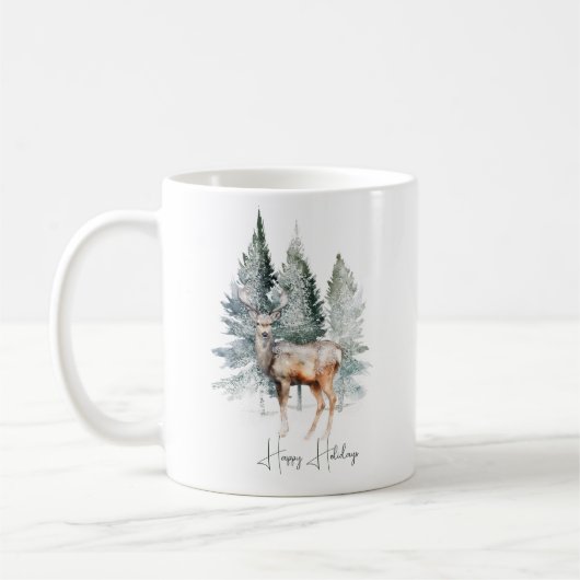 Mug Aquarelle Woodland Deer Forest Vacances (Gauche)