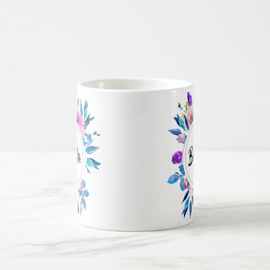 Mug Aquarelles colorées Bouquet Fleurs avec Monogramme (Centre)