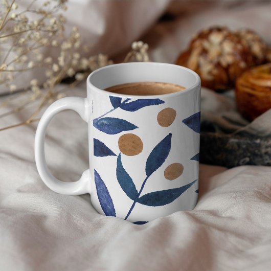 Mug Aquarelles et baies - indigo et beige