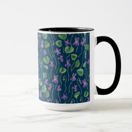 Mug Aquarelles violettes sur fond bleu (Droite)