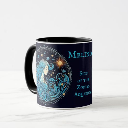 Mug Aquarius Anniversaire Cadeau Ajouter un nom Café N (Devant gauche)