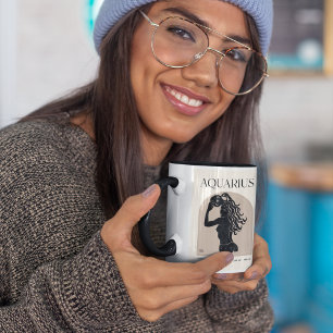Mug Aquarius Feminine Zodiac Noir / Design Brown 15oz