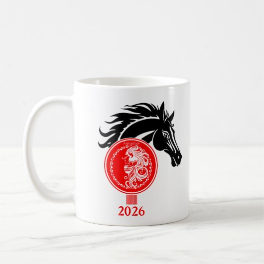 Mug Aquarius x année personnalisée du cheval 2026 (Gauche)