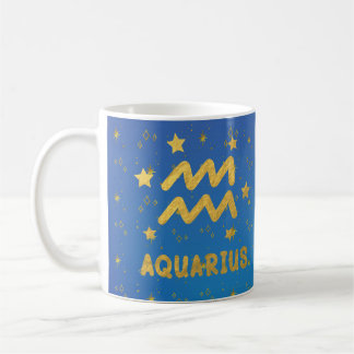 Mug Aquarius Zodiac Musique d'astrologie bleue et or
