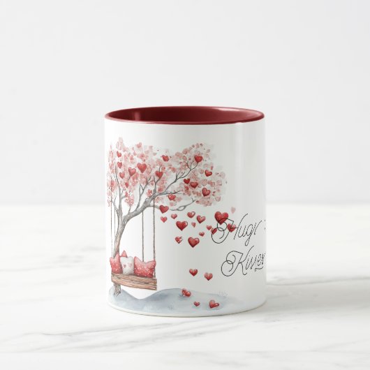 Mug Arbre à coeurs rouges Balançoire Câlins Baisers (Centre)