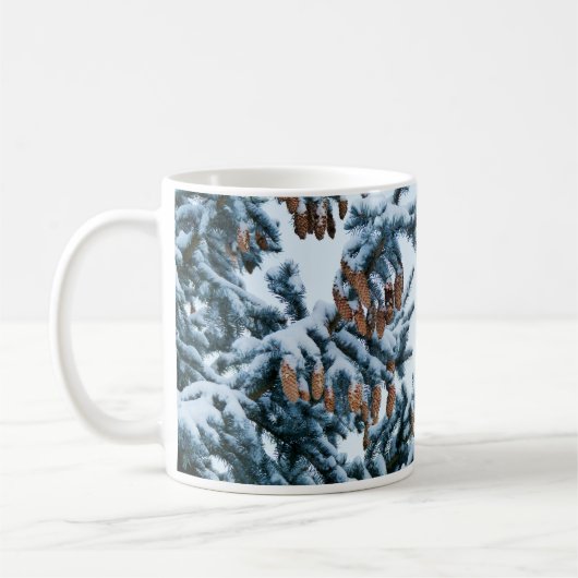 Mug Arbre à pins avec cônes et muqueuse à neige (Gauche)