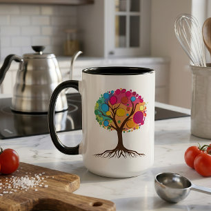 Mug Arbre abstrait avec des racines et des feuilles co