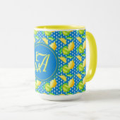 Mug Arbre Citron Monogrammé Bleu Azur Décor de Jeune M (Devant droit)