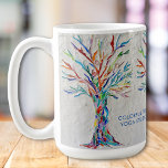 Mug Arbre coloré Yoga Studio Mosaic Tree Personnaliser<br><div class="desc">Faites la promotion de votre studio de yoga avec cette tasse à café personnalisable. Il est décoré d'un imprimé de ma mosaïque Arbre de Vie. Il y a un endroit pour le nom de votre studio de yoga ainsi que pour votre nom ou celui d'un autre yogi. Design original de...</div>